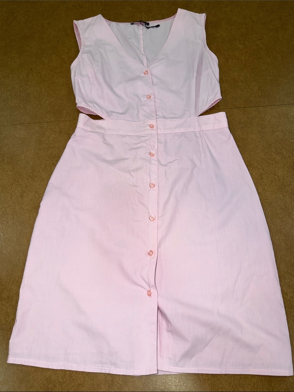 Trendyol Pale Pink Button-Front Cutout Midi Dress • Size Small • Lightweight